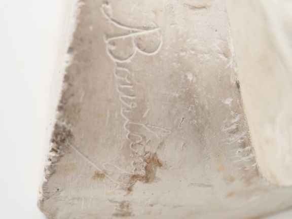 BOURLANGE.  "Bacchante". Sculpture en plâtre Art Nouveau. Dim. 43,5 x 