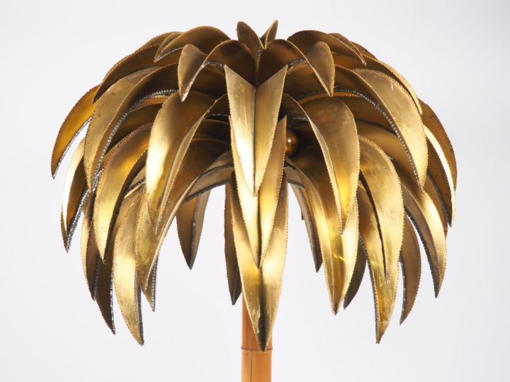JANSEN. Lampadaire "palmier" en métal et bambou. H. 185 cm (petit acci
