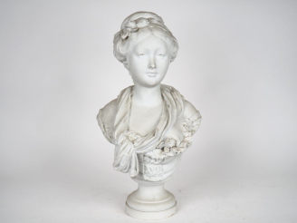 Vente aux enchères CARRIER-BELLEUSE.  "Buste de jeune fille"  Sculpture en biscuit.  Sign