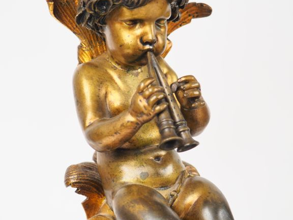 Exceptionnelle garniture de cheminée Napoléon III en bronze patiné et 