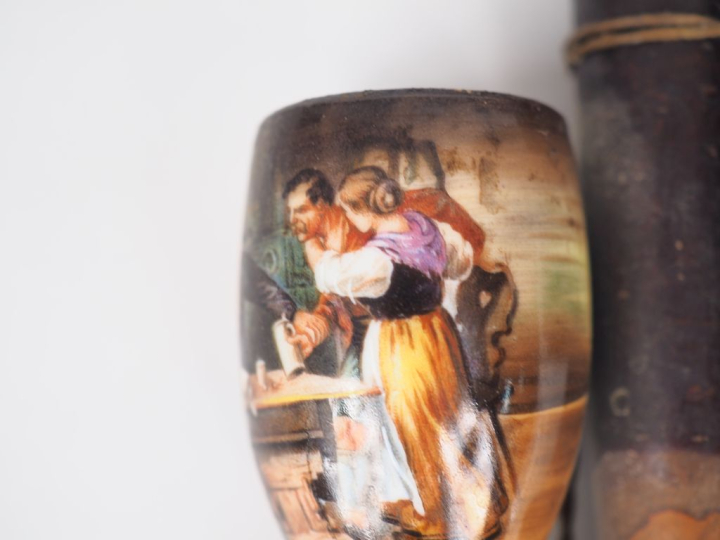 Deux différentes pipes Autrichiennes XIXème en bois, corne et porcelai