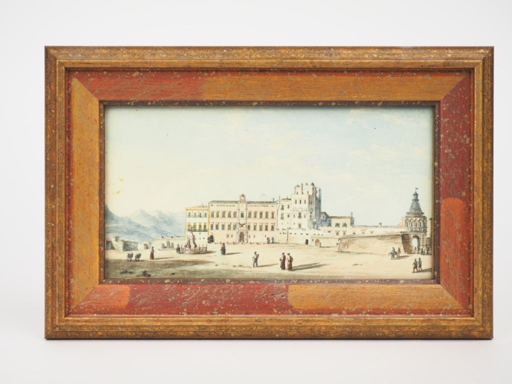 Ecole italienne XIXème. "vue du Palais royal de Palerme".  Aquarelle. 