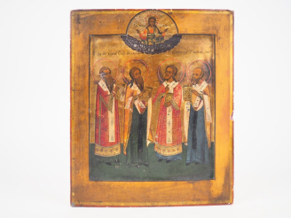 Vente aux enchères Icône de quatre saints. Russie, seconde moitié du XIXe siècle. À gauch