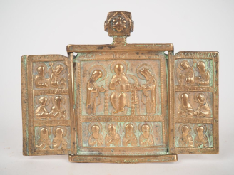 Vente aux enchères Triptyque en bronze de la Deisis et de saints choisis. Russie, XVIIIe 