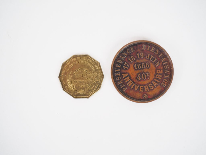 2 médailles maçonnique, Orient de Valenciennes loge de "la parfaite un
