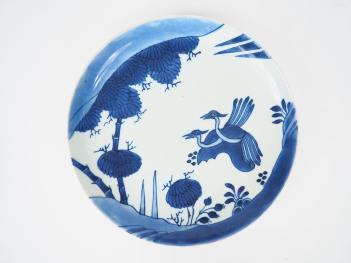 Indochine XIXème Coupe en porcelaine blanche décor bleu sous couverte 
