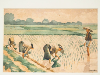 Vente aux enchères Indochine vers 1935. DUYET. Ensemble de 6 aquarelles représentant des 