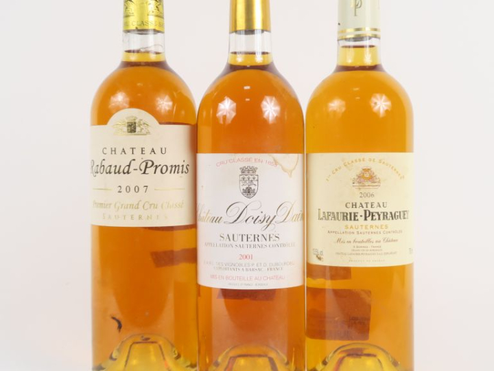 3 BOUTEILLES 1er CC SAUTERNES : 1 CHÂTEAU RABAUD PROMIS 2007 - 1 CHÂTE