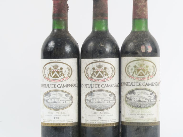 3 BOUTEILLES CHÂTEAU DE CAMENSAC GCC HAUT MEDOC - 1981 - BG/BS