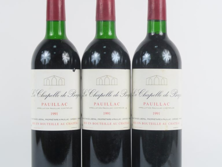 3 BOUTEILLES LA CHAPELLE DE BAGES PAUILLAC - 1991 - 2 LB