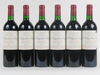 Vente aux enchères 6 BOUTEILLES LA CHAPELLE DE BAGES PAUILLAC - 1991 - CBO - 3 BG/2 ELA