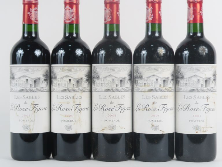 5 BOUTEILLES LES SABLES DE LA ROSE FIGEAC POMEROL - 2005