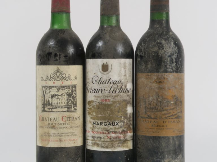 3 BOUTEILLES : 1 CHÂTEAU D'ISSAN GCC MARGAUX 1991 BS - 1 CHÂTEAU PRIEU