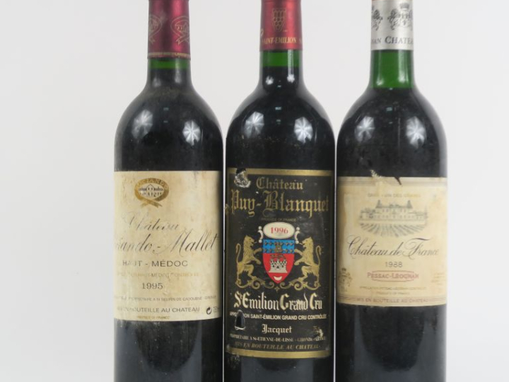3 BOUTEILLES : 1 CHÂTEAU SOCIANDO MALLET HAUT MÉDOC 1995 ELA - 1 CHÂTE
