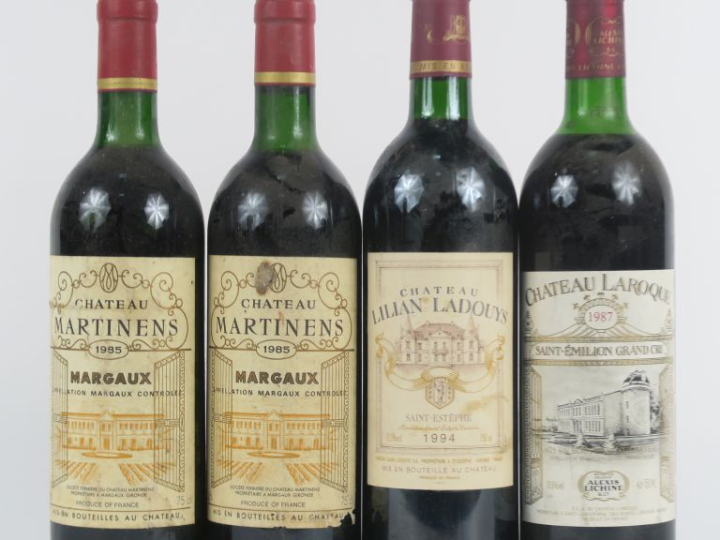 4 BOUTEILLES : 2 CHÂTEAU MARTINENS MARGAUX 1985 BG - 1 CHÂTEAU LILIAN 
