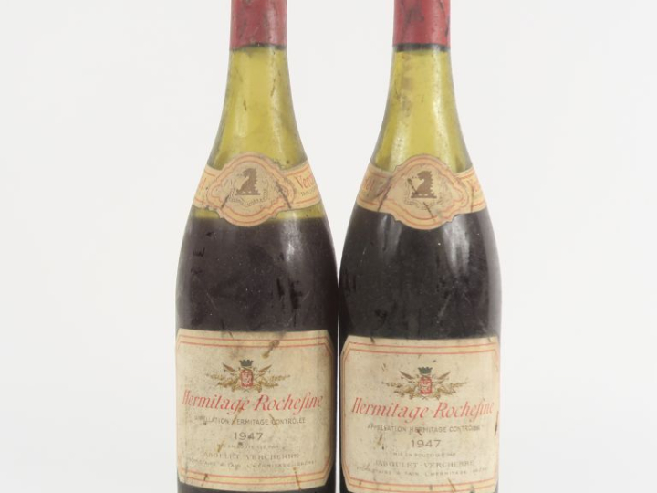 2 BOUTEILLES HERMITAGE ROCHEFINE JABOULET VERCHERRE - 1947 - 1 à 8 CM/