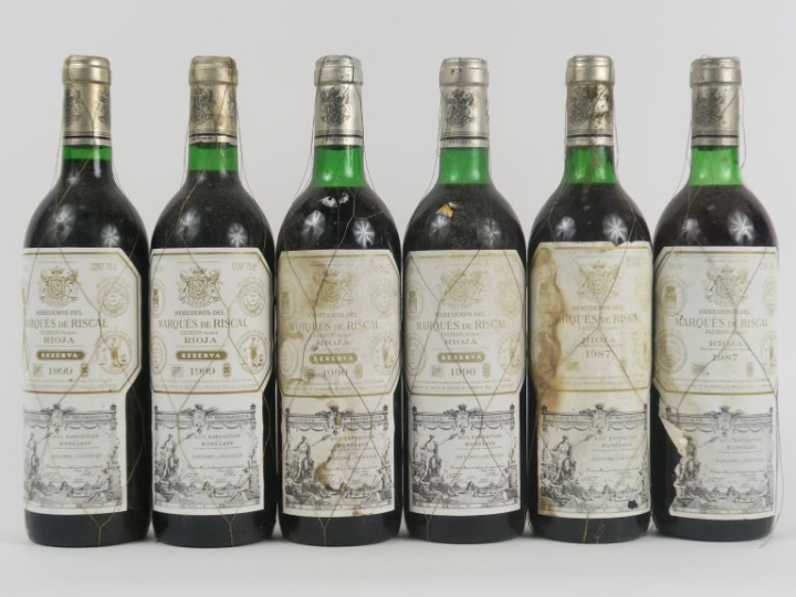 6 BOUTEILLES RIOJA MARQUES DE RISCAL : 2 de 1987 - 2 de 1990 - 2 de 19