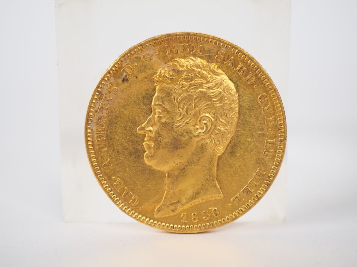 Une pièce de 100 Lires or, 1836. FRAIS ACHETEURS 10% HT.   