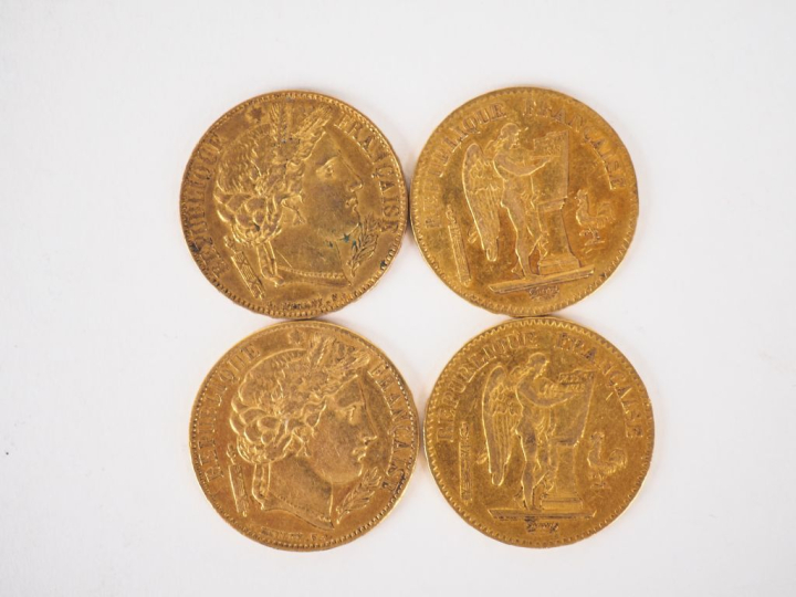 Quatre pièces de 20 Francs or, 1949-A (x2) et 1850-A (x2). FRAIS ACHET