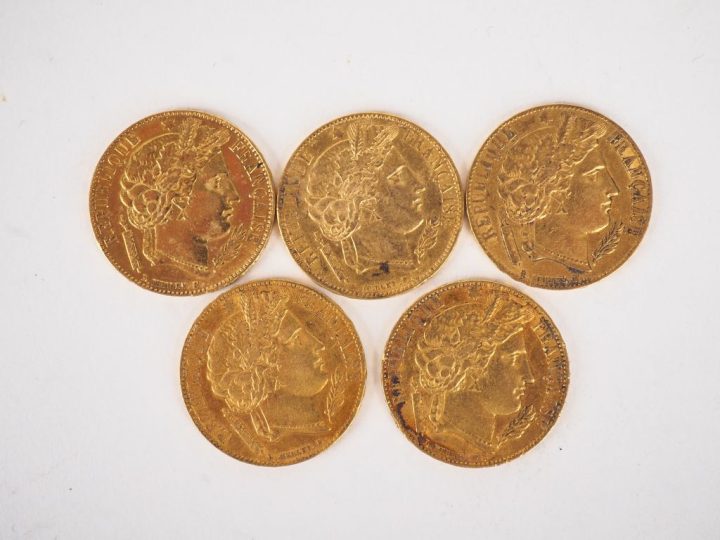Cinq pièces de 20 Francs or, 1851-A. FRAIS ACHETEURS 10% HT.   