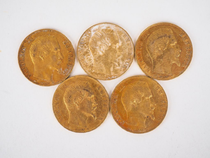 Cinq pièces de 20 Francs or, 1854-A. FRAIS ACHETEURS 10% HT.   