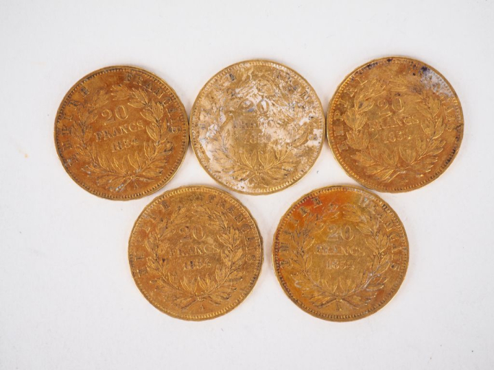 Cinq pièces de 20 Francs or, 1854-A. FRAIS ACHETEURS 10% HT.   