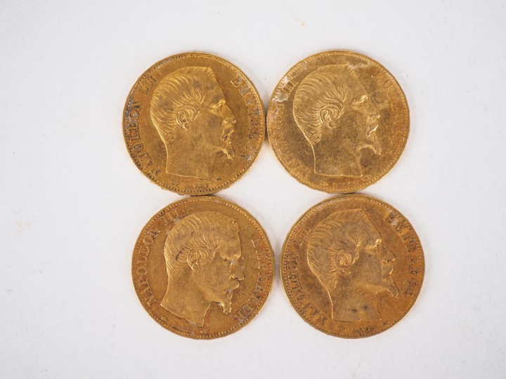 Quatre pièces de 20 Francs or, 1855-A. FRAIS ACHETEURS 10% HT.   