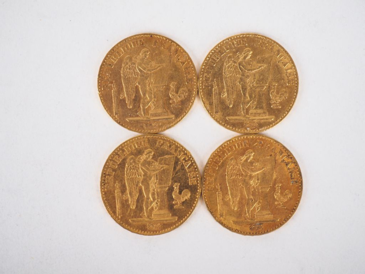 Quatre pièces de 20 Francs or, 1875-A.  FRAIS ACHETEURS 10% HT.   