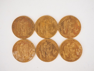 Vente aux enchères Six pièces de 20 Francs or, 1878-A. FRAIS ACHETEURS 10% HT.   