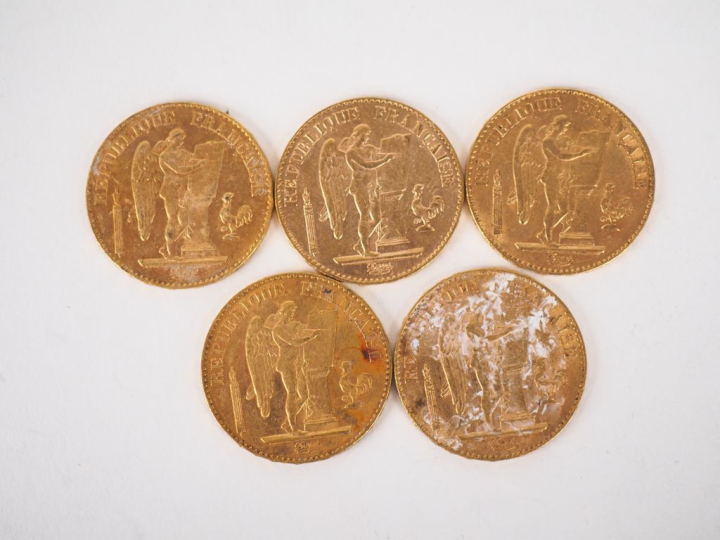 Cinq pièces de 20 Francs or, 1897-A. FRAIS ACHETEURS 10% HT.   