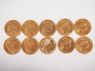 Vente aux enchères Dix pièces de 20 Francs or, 1914. FRAIS ACHETEURS 10% HT.   