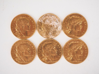Vente aux enchères Six pièces de 20 Francs or, 1914. FRAIS ACHETEURS 10% HT.   