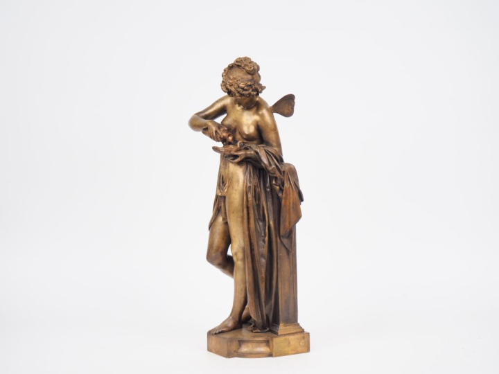 A. CARRIER-BELLEUSE. "Psychée". Sculpture en bronze à patine médaille 