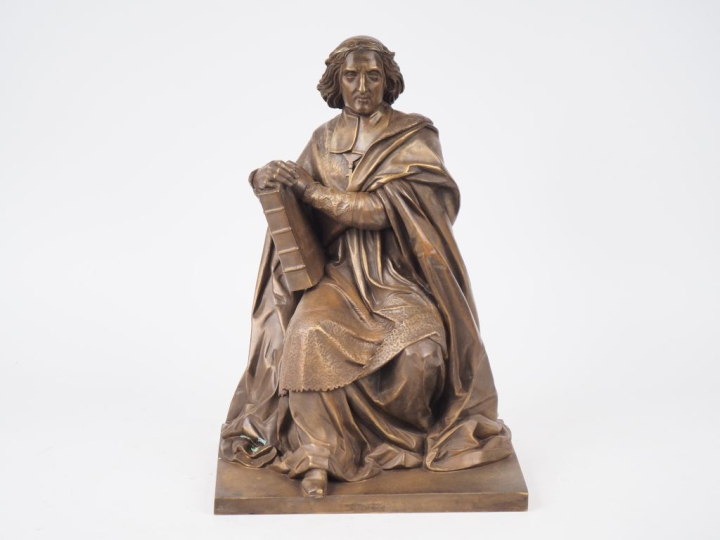 Ecole française XIXème. "Bossuet" Sculpture en bronze à patine médaill