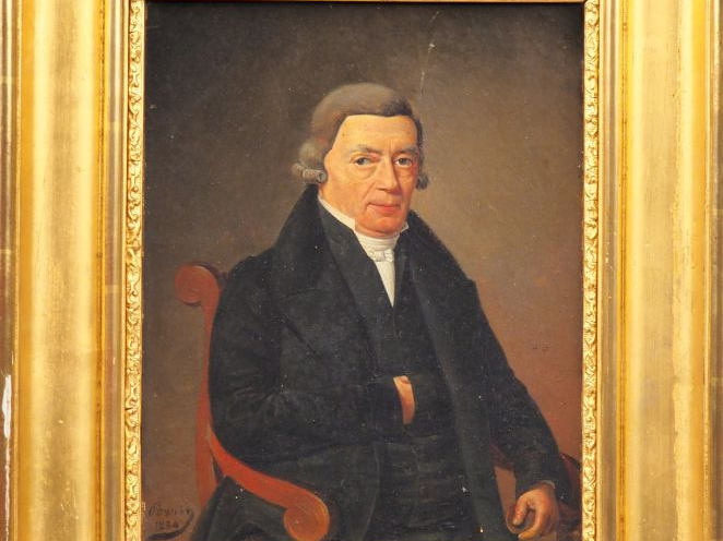 PERRIN. "Portrait d'homme à la veste noire". Huile sur toile, signée e