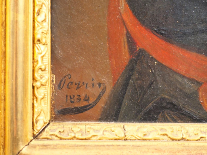 PERRIN. "Portrait d'homme à la veste noire". Huile sur toile, signée e
