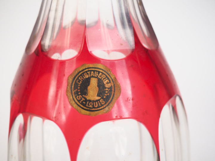 SAINT-LOUIS.  Flacon et 4 verres en cristal bicolore.