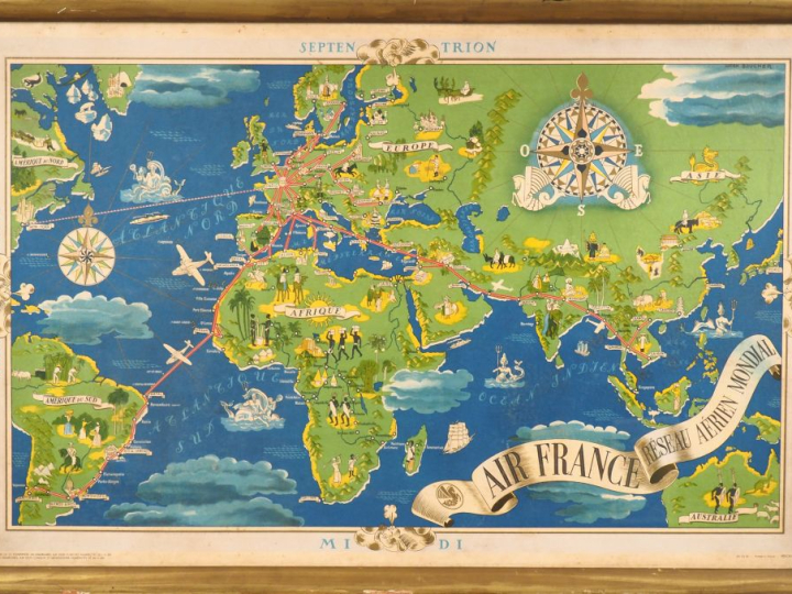 Planisphère pour les vols d'Air France d'après Lucien BOUCHER.