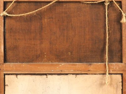 Trumeau fin XVIIIème-début XIXème en bois doré, peinture à décor de sc