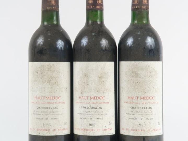 3 BOUTEILLES CHÂTEAU HANTEILLAN CB HAUT MÉDOC - 1985 - BG/EF
