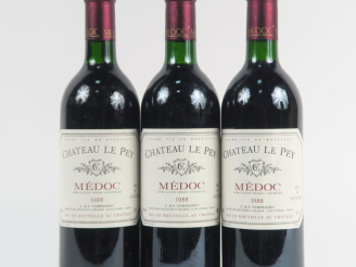 Vente aux enchères 3 BOUTEILLES CHÂTEAU LE PEY MEDOC - 1988