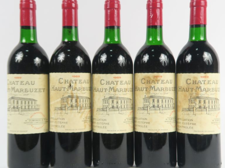 5 BOUTEILLES CHÂTEAU HAUT MARBUZET ST ESTEPHE - 1989 - 4 BG/1 LB