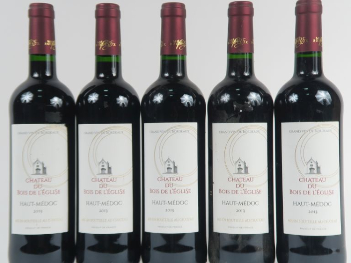 5 BOUTEILLES CHÂTEAU DU BOIS DE L'EGLISE HAUT MEDOC - 2013