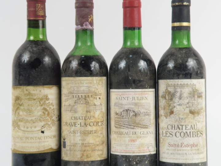 4 BOUTEILLES : 1 CHÂTEAU PONTAC LYNCH MARGAUX 1979 BG/BS - 1 CHÂTEAU G