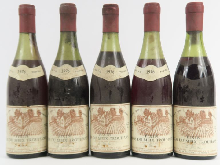 5 BOUTEILLES FIXIN 'CLOS DU MEIX TROUHANS - 1976 - 4 CM/2 à 5 CM/5,5 C