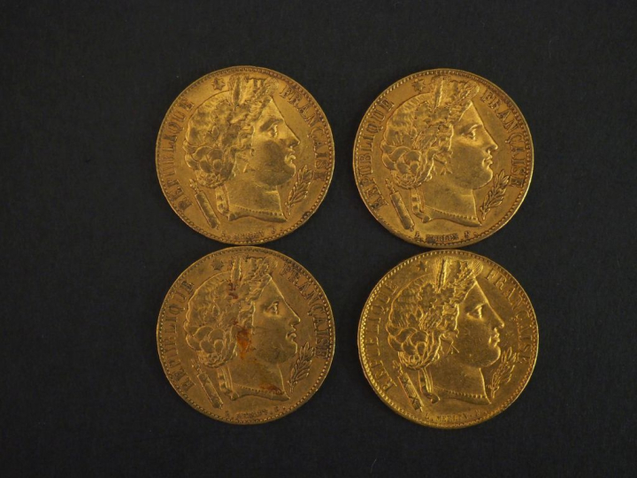 Quatre pièces de 20 Francs or, 1851-A.  FRAIS ACHTEURS 10% HT.   