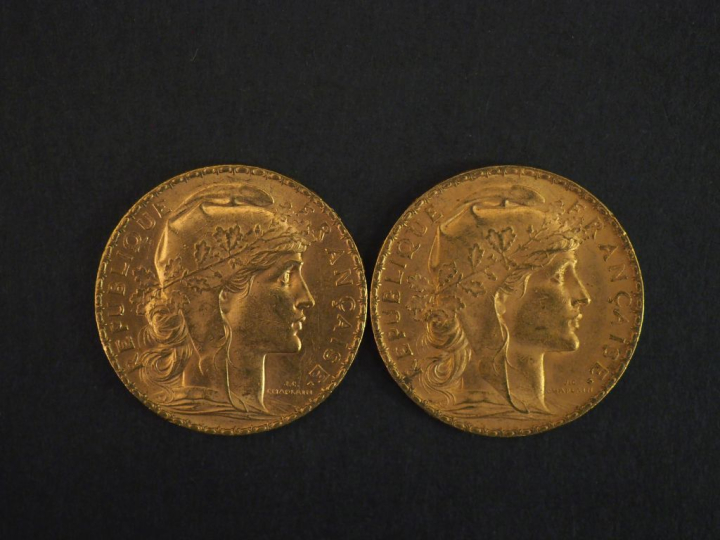 Deux pièces de 20 Francs or, 1903. FRAIS ACHETEURS 10% HT.   