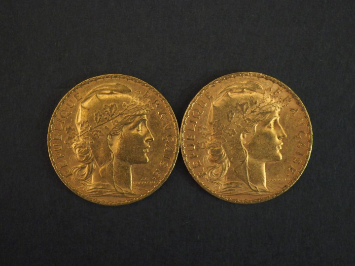 Deux pièces de 20 Francs or, 1904. FRAIS ACHETEURS 10% HT.   