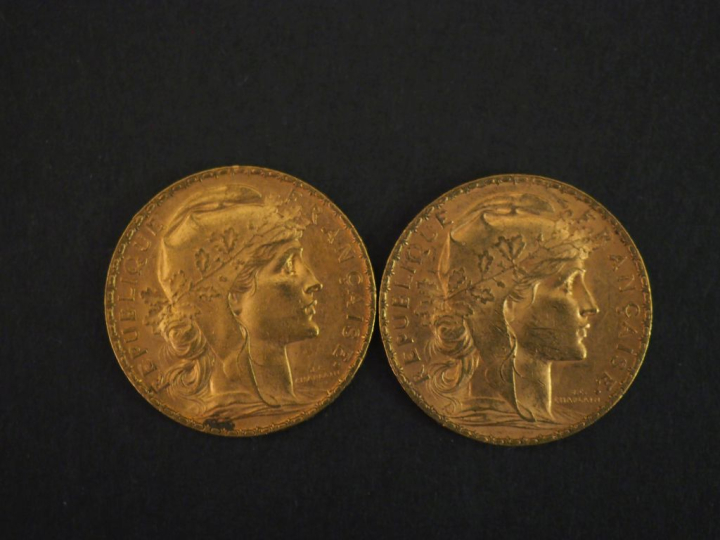 Deux pièces de 20 Francs or, 1905. FRAIS ACHETEURS 10% HT.   