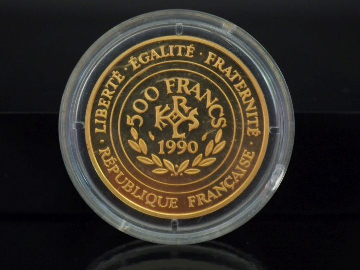 Pièce de monnaie de 500 Francs or 920, ou 70 Ecus Charlemagne, 1990.  